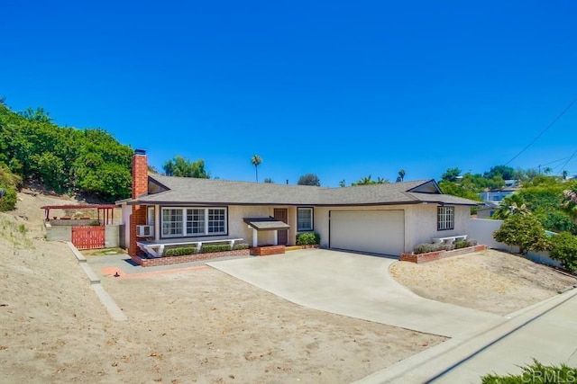 1970 El Prado Ave, Lemon Grove, CA 91945 - single story home with a chimney, an attached garage, driveway, stucco siding, and cooling unit