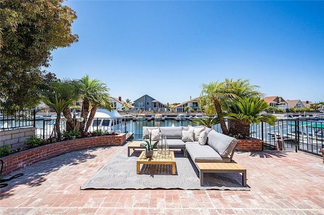 3496 Windspun, Huntington Beach, CA 92649 - view of patio / terrace featuring an outdoor hangout area, a water view, and a residential view