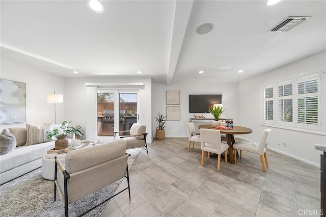 3496 Windspun, Huntington Beach, CA 92649 - living room with recessed lighting and beamed ceiling