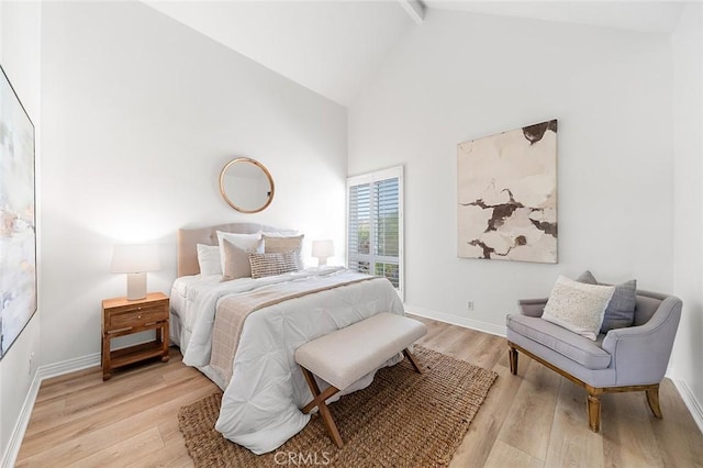 3496 Windspun, Huntington Beach, CA 92649 - bedroom with light wood-style flooring, high vaulted ceiling, and beamed ceiling