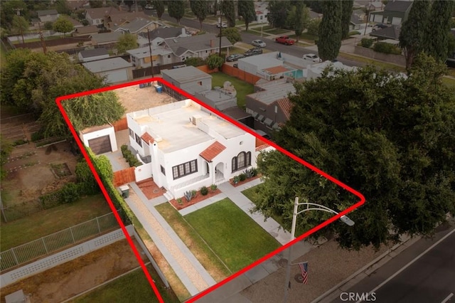 5743 Magnolia Ave, Riverside, CA 92506 - aerial perspective of suburban area featuring property parcel outlined