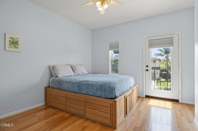 1776 Marsala Way, Camarillo, CA 93012 - bedroom featuring access to exterior, multiple windows, light wood-style flooring, and a ceiling fan