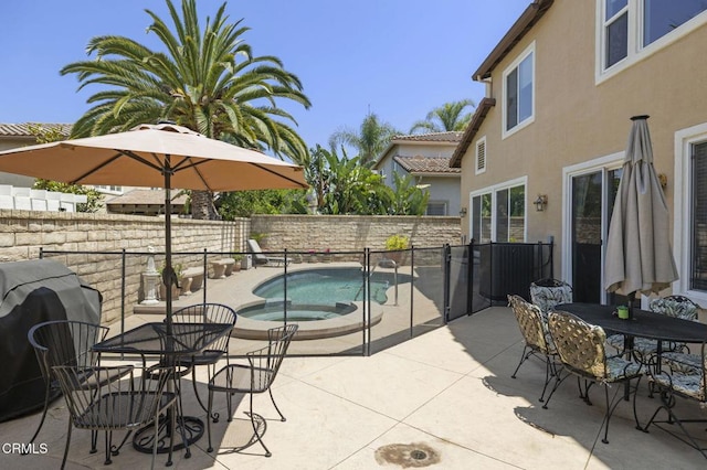1776 Marsala Way, Camarillo, CA 93012 - fenced backyard with an in-ground hot tub, outdoor dining area, area for grilling, and a patio area