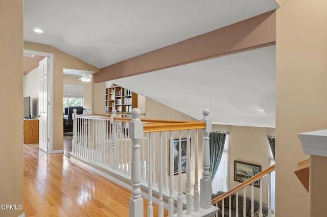 1776 Marsala Way, Camarillo, CA 93012 - stairs with lofted ceiling, wood finished floors, ceiling fan, and recessed lighting