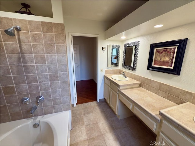 25488 Orange Crest Way, Loma Linda, CA 92354 - full bathroom with vanity, tile patterned flooring, and shower / bath combination