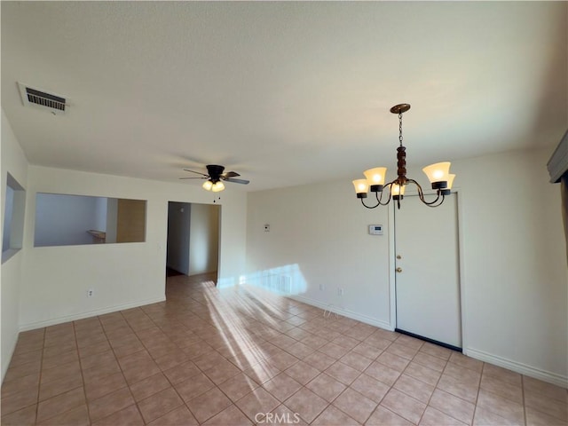 25488 Orange Crest Way, Loma Linda, CA 92354 - spare room featuring a ceiling fan, light tile patterned flooring, and a chandelier