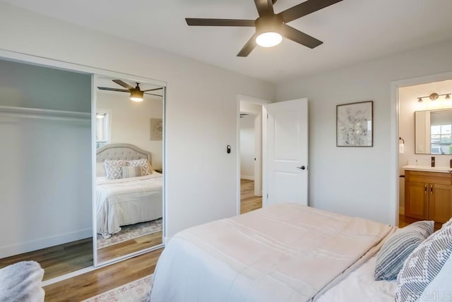 482 Wykes St, Chula Vista, CA 91911 - bedroom featuring light wood-style floors, a closet, ensuite bath, and ceiling fan