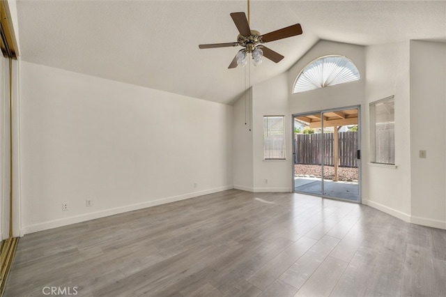 7353 Cascade Ct, Rancho Cucamonga, CA 91730 - spare room with a ceiling fan, high vaulted ceiling, and wood finished floors