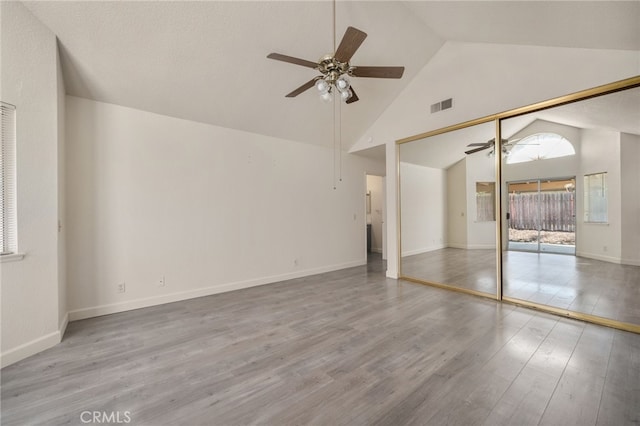 7353 Cascade Ct, Rancho Cucamonga, CA 91730 - spare room featuring a ceiling fan, lofted ceiling, and wood finished floors