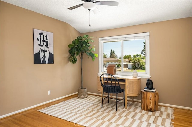 15027 Barnwall St, La Mirada, CA 90638 - office area with wood finished floors, ceiling fan, and a textured ceiling
