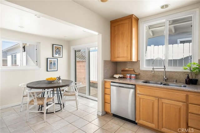 15027 Barnwall St, La Mirada, CA 90638 - kitchen featuring dishwasher, healthy amount of natural light, light tile patterned floors, and light countertops
