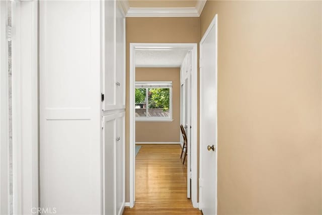 15027 Barnwall St, La Mirada, CA 90638 - corridor featuring ornamental molding and light wood-style floors