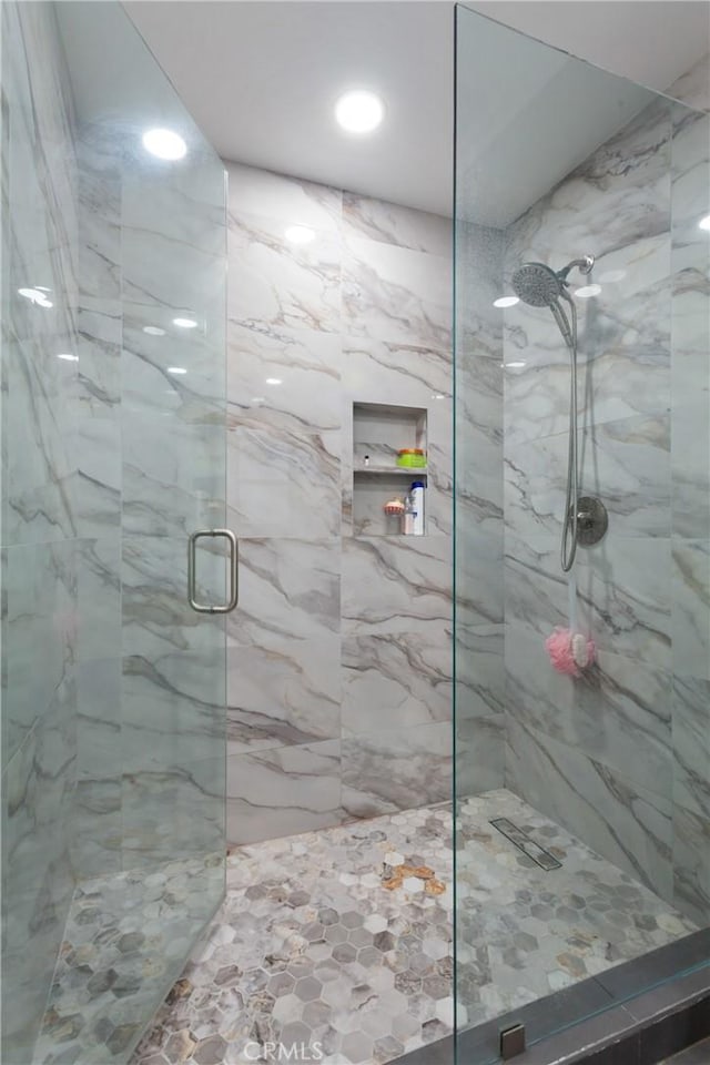 10535 Reseda Blvd, Porter Ranch, CA 91326 - bathroom with a marble finish shower and recessed lighting