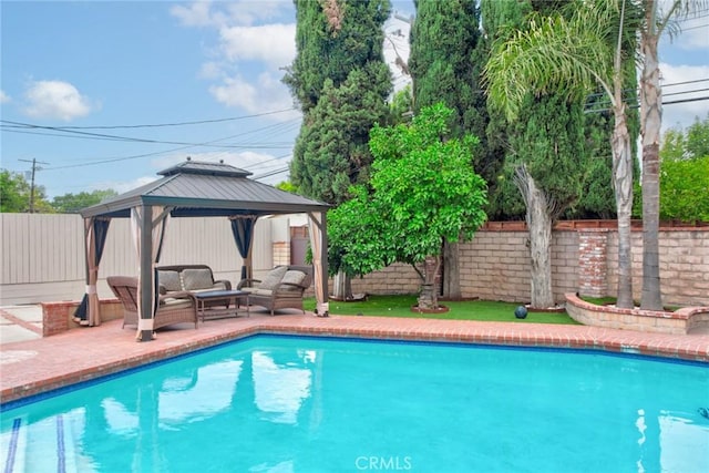10535 Reseda Blvd, Porter Ranch, CA 91326 - view of swimming pool with a gazebo, a fenced backyard, outdoor lounge area, and a patio