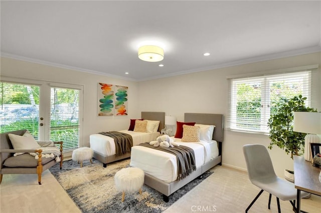 4843 Texhoma Ave, Encino, CA 91316 - bedroom with multiple windows, access to exterior, crown molding, and recessed lighting