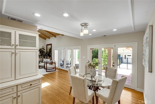 4843 Texhoma Ave, Encino, CA 91316 - dining space with french doors, light wood-type flooring, and recessed lighting