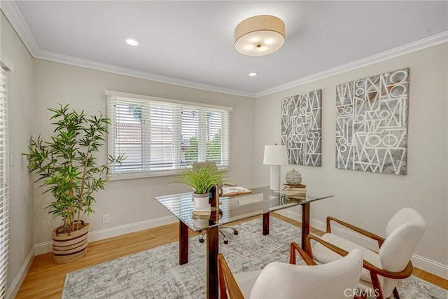 4843 Texhoma Ave, Encino, CA 91316 - office with wood finished floors, ornamental molding, and recessed lighting