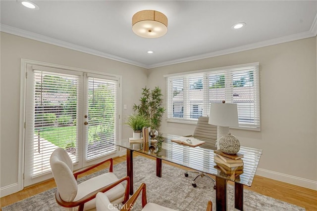 4843 Texhoma Ave, Encino, CA 91316 - office featuring healthy amount of natural light, light wood-style floors, crown molding, and recessed lighting