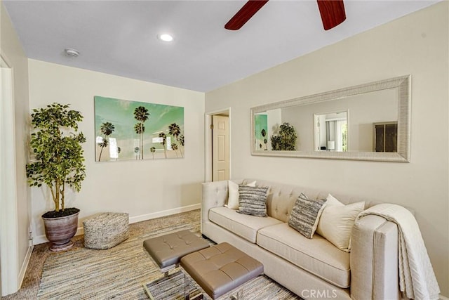4843 Texhoma Ave, Encino, CA 91316 - living area with ceiling fan, carpet, and recessed lighting