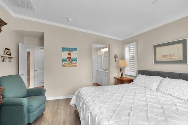 29183 Jacaranda, Lake Elsinore, CA 92530 - bedroom featuring wood finished floors, ornamental molding, and ensuite bathroom