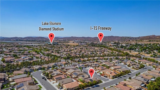 29183 Jacaranda, Lake Elsinore, CA 92530 - aerial overview of property's location featuring mountains and nearby suburban area