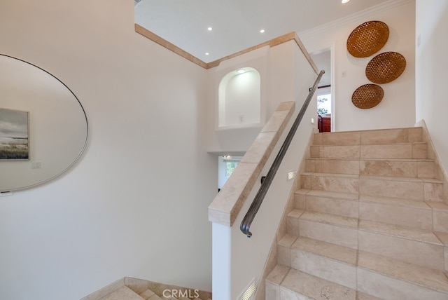 1906 S Patton Ave, San Pedro, CA 90732 - staircase with crown molding and recessed lighting