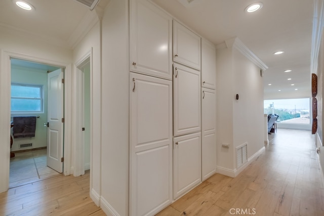 1906 S Patton Ave, San Pedro, CA 90732 - hall with ornamental molding, light wood-style flooring, and recessed lighting