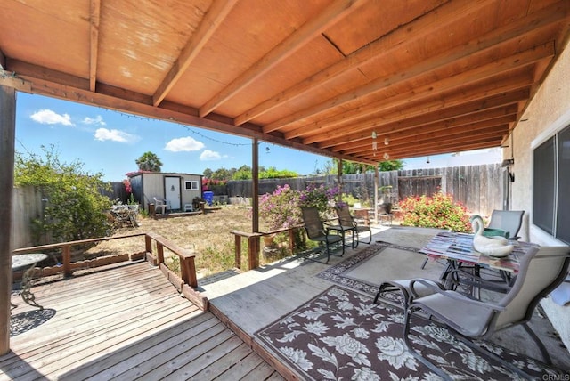 250 65th St, San Diego, CA 92114 - wooden deck featuring a storage shed and a fenced backyard