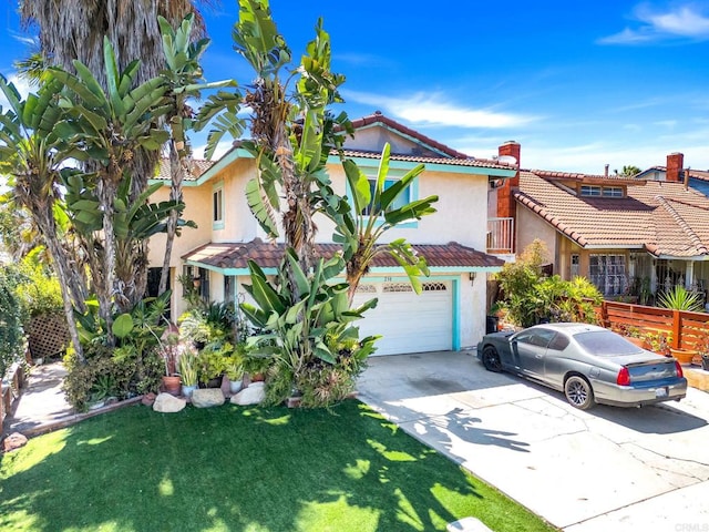 250 65th St, San Diego, CA 92114 - view of front facade featuring stucco siding, driveway, a tile roof, and a chimney