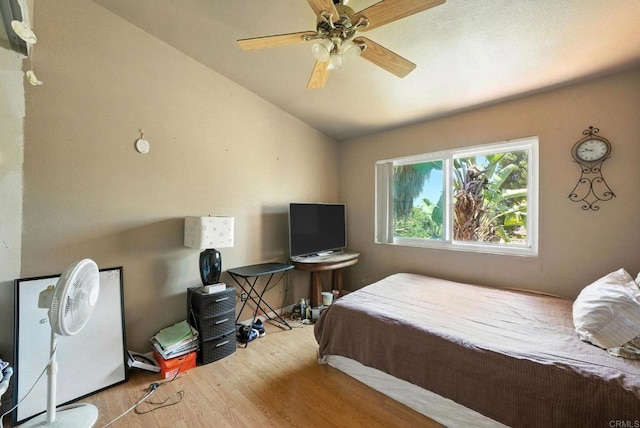 250 65th St, San Diego, CA 92114 - bedroom with wood finished floors, vaulted ceiling, and ceiling fan