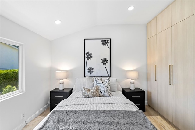 7 Sierra Vis, Laguna Niguel, CA 92677 - bedroom with light wood-style floors, lofted ceiling, and recessed lighting