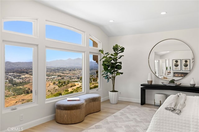 7 Sierra Vis, Laguna Niguel, CA 92677 - bedroom with a mountain view, wood finished floors, lofted ceiling, and recessed lighting