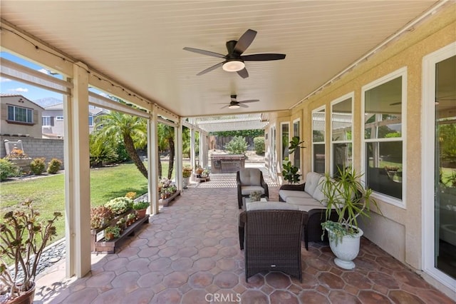 5914 Johnston Pl, Rancho Cucamonga, CA 91739 - view of patio featuring ceiling fan and an outdoor living space