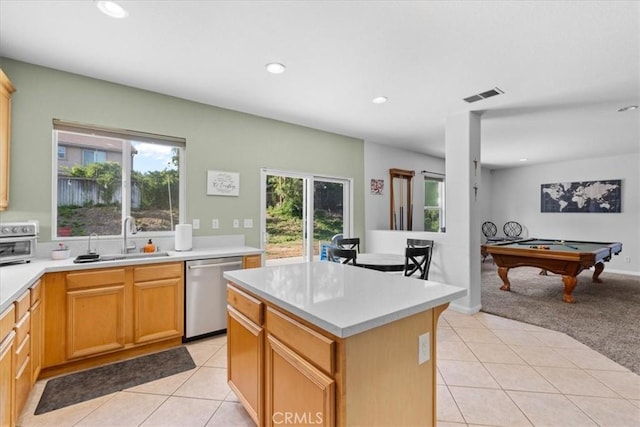11868 Bunker Hill Dr, Rancho Cucamonga, CA 91730 - kitchen featuring dishwasher, recessed lighting, light tile patterned flooring, billiards, and light countertops