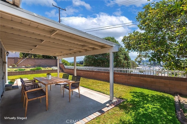 14836 Rayfield Dr, La Mirada, CA 90638 - fenced backyard with outdoor dining area and a patio area