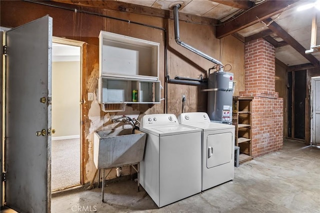 2344 Porter Way, Chico, CA 95926 - laundry area with water heater, washing machine and dryer, and wood walls