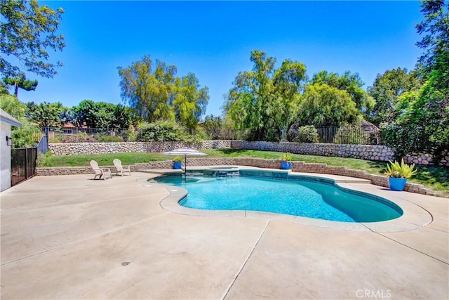 17321 Sunset View Dr, Riverside, CA 92504 - view of swimming pool with a fenced backyard, a patio, and a pool with connected hot tub