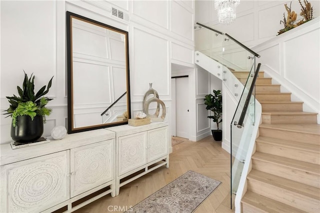 19022 Shamrock Ln, Yorba Linda, CA 92886 - staircase with a decorative wall and a chandelier