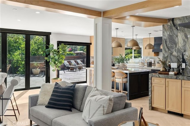 19022 Shamrock Ln, Yorba Linda, CA 92886 - living room with recessed lighting and beamed ceiling