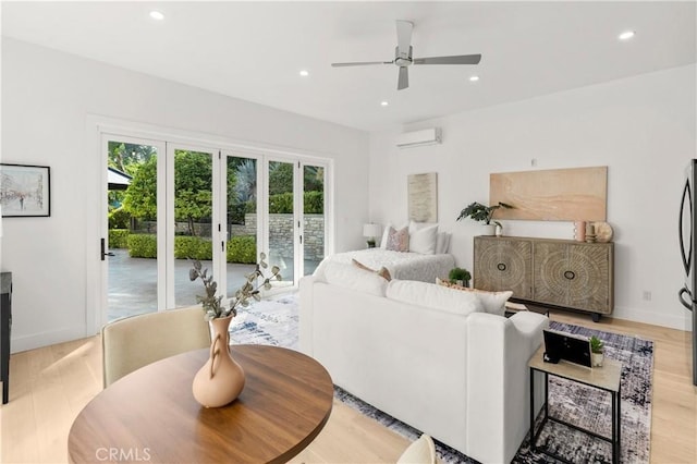 19022 Shamrock Ln, Yorba Linda, CA 92886 - living room with a wall mounted AC, recessed lighting, a ceiling fan, and wood finished floors