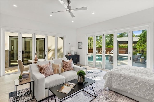 19022 Shamrock Ln, Yorba Linda, CA 92886 - living area with french doors, a ceiling fan, and recessed lighting