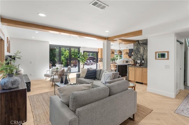 19022 Shamrock Ln, Yorba Linda, CA 92886 - living room with beam ceiling and recessed lighting