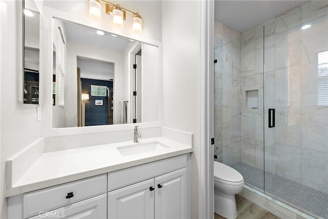 20 Becker, Ladera Ranch, CA 92694 - bathroom with a shower stall, vanity, and wood finished floors