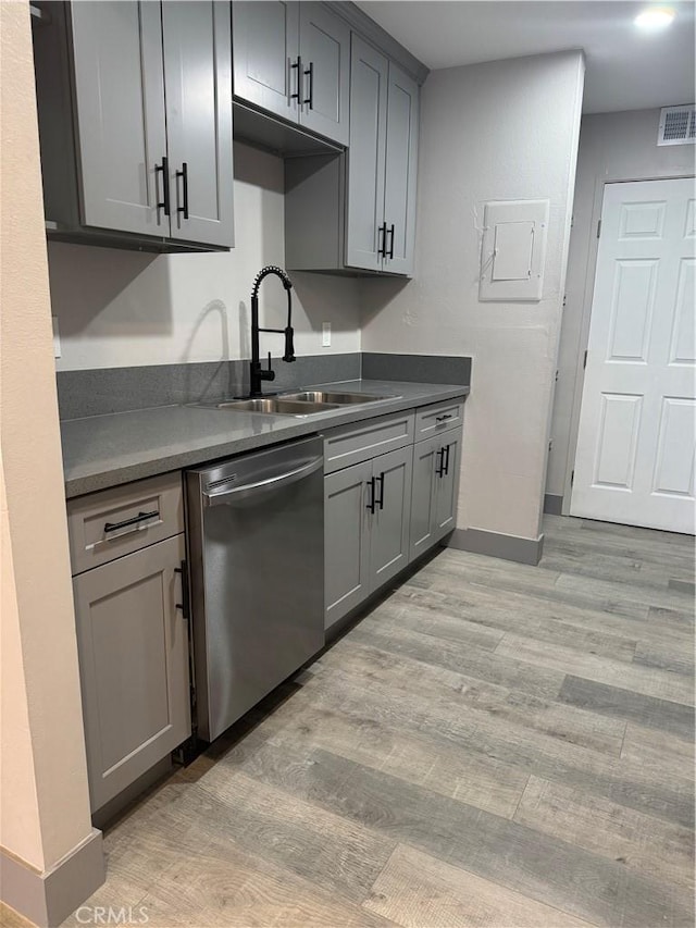 7445 Laurelgrove Ave Unit 2, North Hollywood, CA 91605 - kitchen with dishwasher, gray cabinets, and light wood-type flooring
