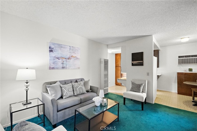 11551 Gladstone Cir, Fountain Valley, CA 92708 - living area featuring a heating unit, a textured ceiling, and a wall unit AC