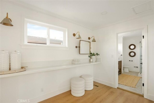 1585 Miramar Dr, Newport Beach, CA 92661 - bathroom featuring ornamental molding and wood finished floors