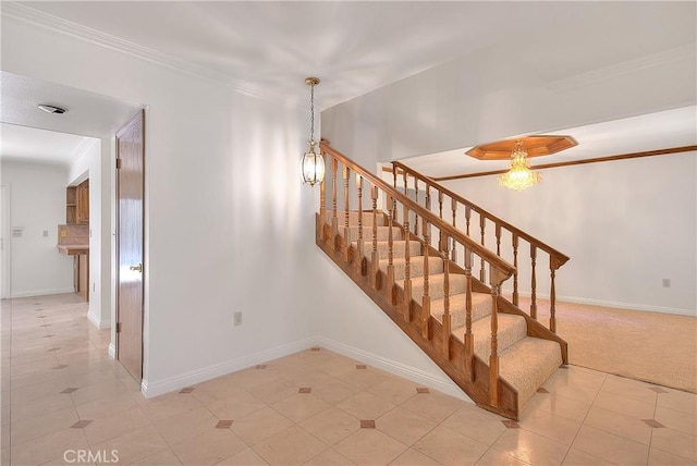 2290 Decade Ct, Riverside, CA 92506 - stairs featuring ornamental molding and tile patterned floors