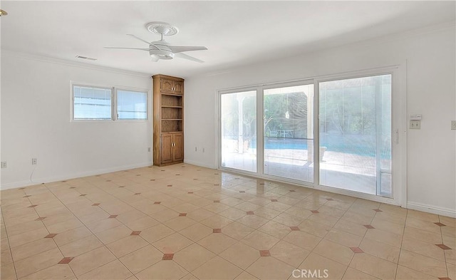 2290 Decade Ct, Riverside, CA 92506 - empty room with plenty of natural light, a ceiling fan, and ornamental molding