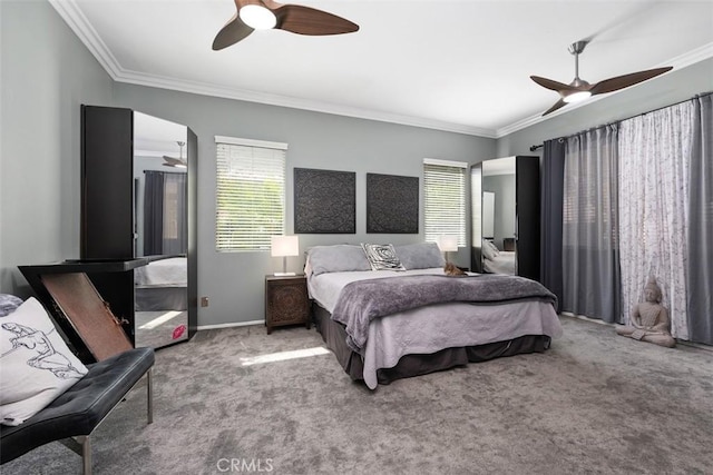 185 Alabaster Loop, Perris, CA 92570 - carpeted bedroom featuring crown molding and a ceiling fan