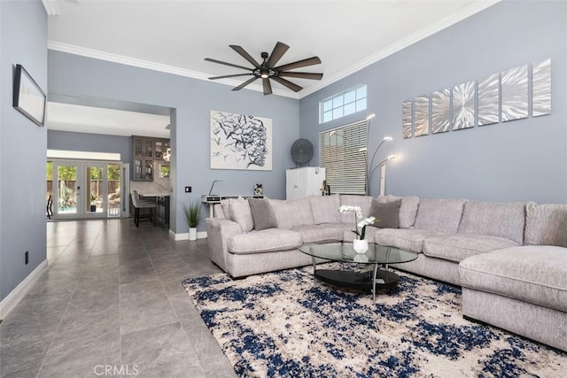 185 Alabaster Loop, Perris, CA 92570 - living area with ceiling fan and ornamental molding